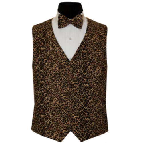 Dark Brown Leopard Vest and Bow Tie Set